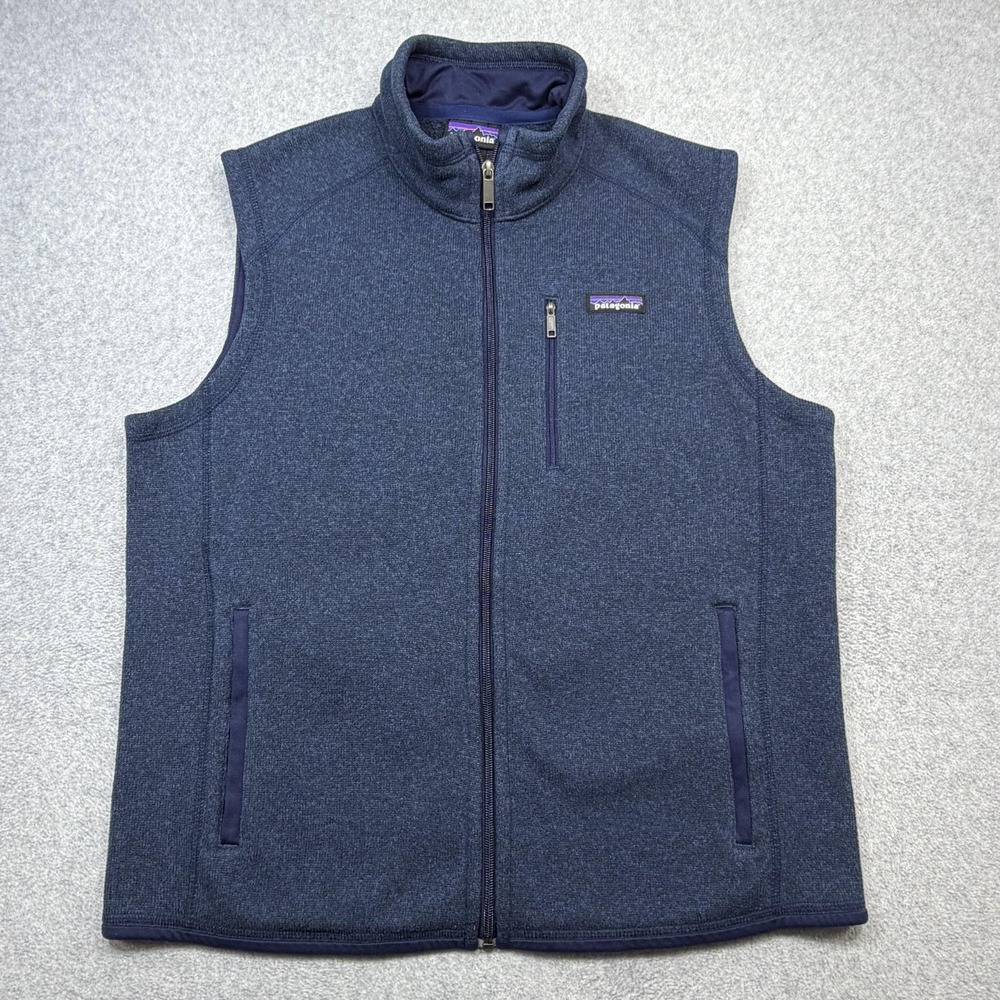 Patagonia Better Sweater Vest Mens Large Blue Fleece Full Zip Pocket Logo 25881